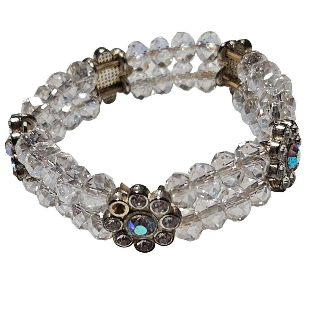 Vintage Crystal Bead Rhinestone Flowers Stretch Bracelet Fashion Jewelry Women